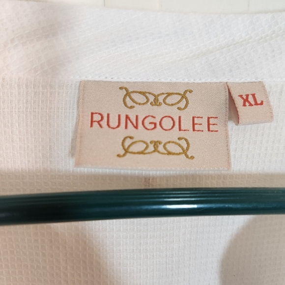 Rungolee White Blue Green Embroidered 3/4 Sleeve Tunic Size XL - Picture 3 of 16